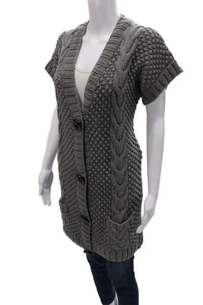 525 America Women Cardigan Sweater Gray V Neck Button Short Sleeve Size M