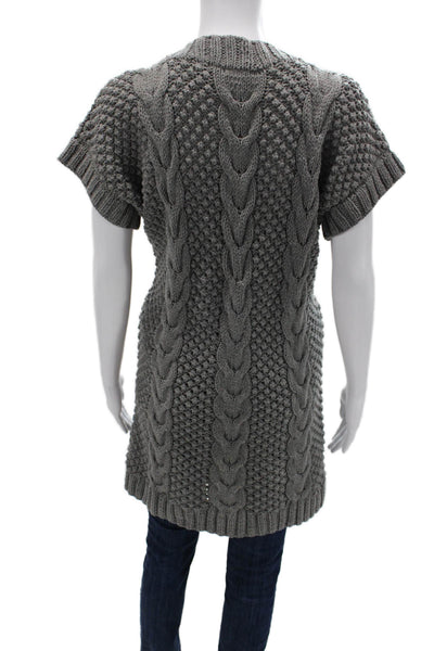 525 America Women Cardigan Sweater Gray V Neck Button Short Sleeve Size M