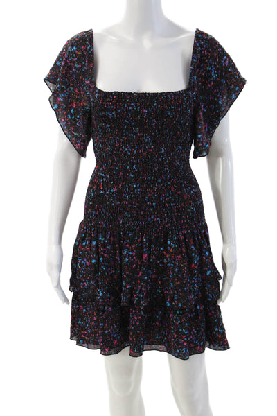 Parker Womens Black Floral Fit & Flare Mini Dress Viscose Square Neck Size S