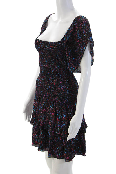 Parker Womens Black Floral Fit & Flare Mini Dress Viscose Square Neck Size S