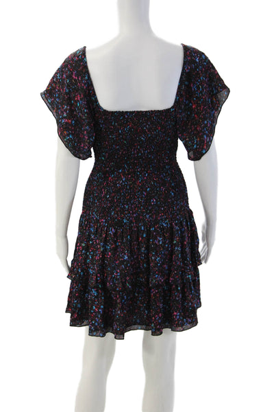Parker Womens Black Floral Fit & Flare Mini Dress Viscose Square Neck Size S