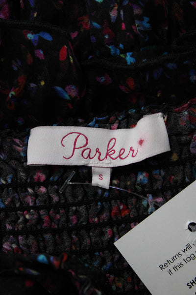 Parker Womens Black Floral Fit & Flare Mini Dress Viscose Square Neck Size S