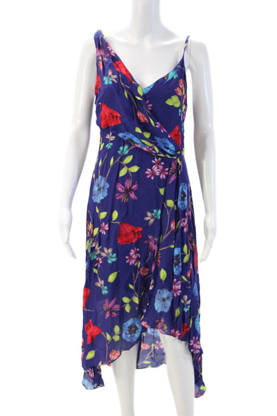 Parker Womens Wrap Dress Dark Blue V-Neck Sleeveless Midi Zip Silk Size S