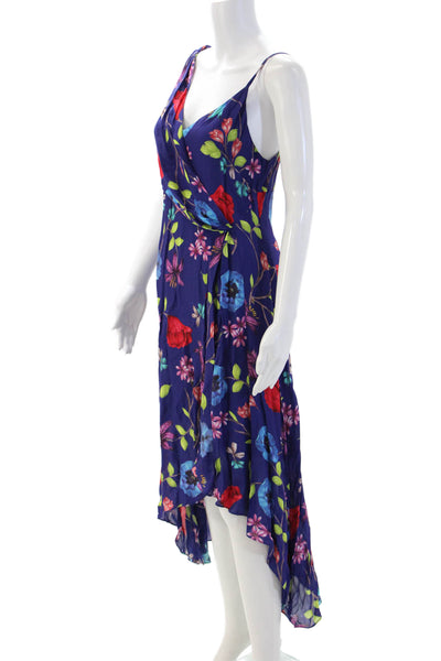 Parker Womens Wrap Dress Dark Blue V-Neck Sleeveless Midi Zip Silk Size S