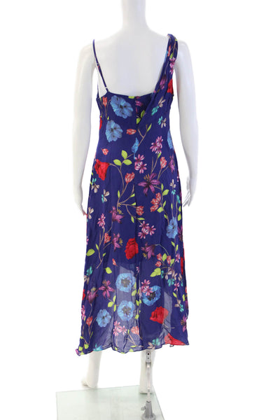 Parker Womens Wrap Dress Dark Blue V-Neck Sleeveless Midi Zip Silk Size S