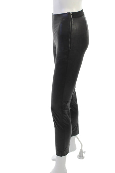French Connection Women Biker Cropped Ankle Pants Black Coated Polyester Size 0