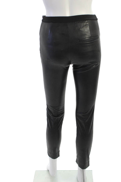 French Connection Women Biker Cropped Ankle Pants Black Coated Polyester Size 0