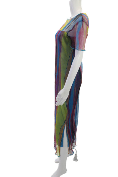 French Connection Women Maxi Striped Blue Round Neck Nylon Dress Size 6