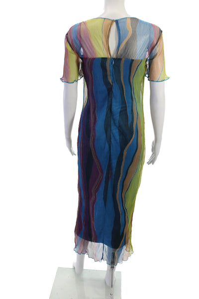 French Connection Women Maxi Striped Blue Round Neck Nylon Dress Size 6
