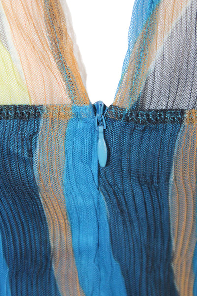French Connection Women Maxi Striped Blue Round Neck Nylon Dress Size 6
