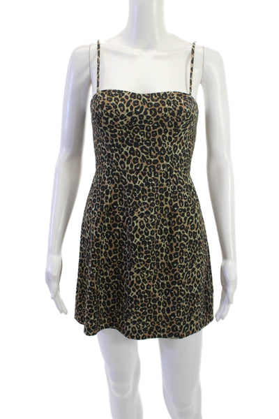 French Connection Womens Mini Slip Leopard Square Neck Beige Sleeveless Size 0