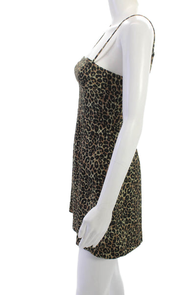 French Connection Womens Mini Slip Leopard Square Neck Beige Sleeveless Size 0