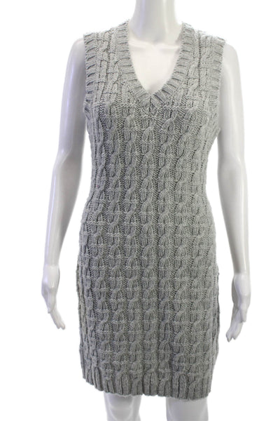 French Connection Womens Sweater Tank Dress Gray V Neck Sleeveless Size S
