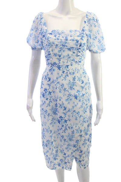 French Connection Womens Sheath Dress Blue Floral Midi Size XS