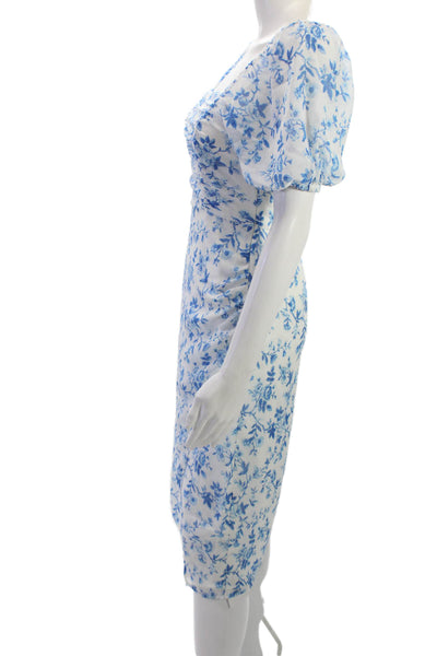 French Connection Womens Sheath Dress Blue Floral Midi Size XS