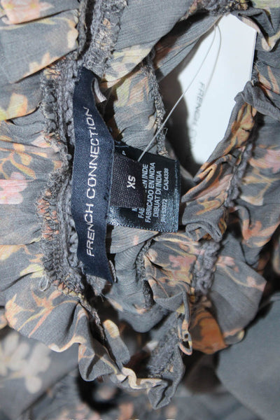 French Connection Women Blouson Mini Floral Dress Dark Gray High Neck Size XS