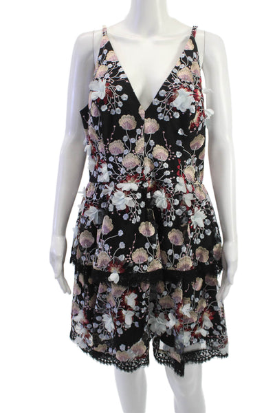 Dress the Population Women Floral V-Neck Sleeveless Jumpsuit Black Size XL