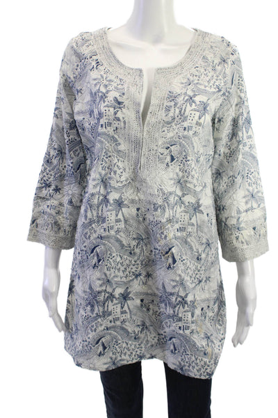 Calypso Saint Barth Womens White Cotton Tunic Blouse 3/4 Sleeve Size L
