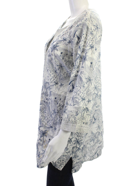 Calypso Saint Barth Womens White Cotton Tunic Blouse 3/4 Sleeve Size L