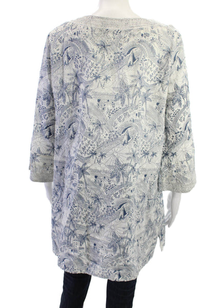 Calypso Saint Barth Womens White Cotton Tunic Blouse 3/4 Sleeve Size L