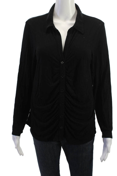 Sanctuary Women Black Cotton Collared Button-Up Long Sleeve Basic Size 2XL