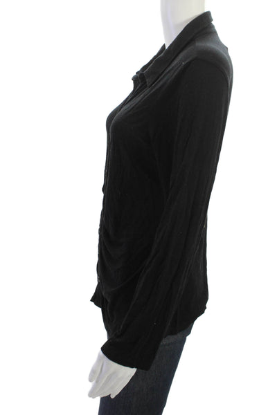 Sanctuary Women Black Cotton Collared Button-Up Long Sleeve Basic Size 2XL