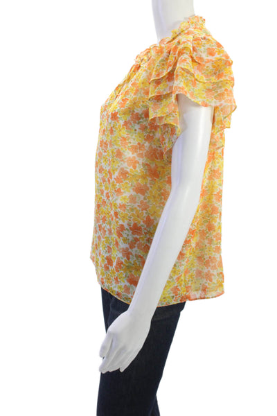 1. State Womens Orange Floral Sleeveless Drawstring Blouse Size L