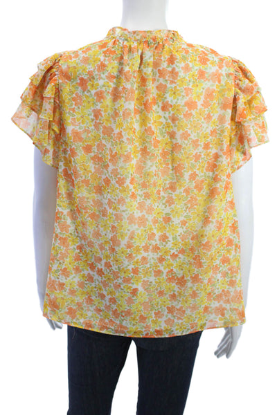 1. State Womens Orange Floral Sleeveless Drawstring Blouse Size L