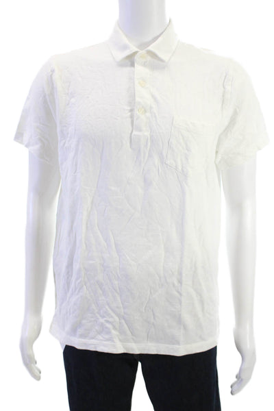 J Crew Mens Button-Down Short Sleeve White Cotton Shirt Size L