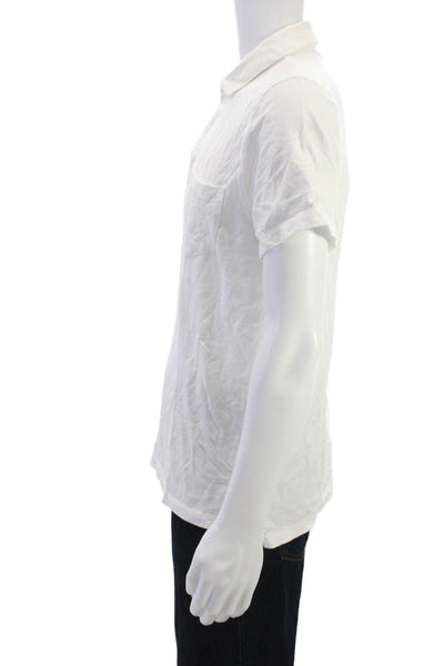 J Crew Mens Button-Down Short Sleeve White Cotton Shirt Size L