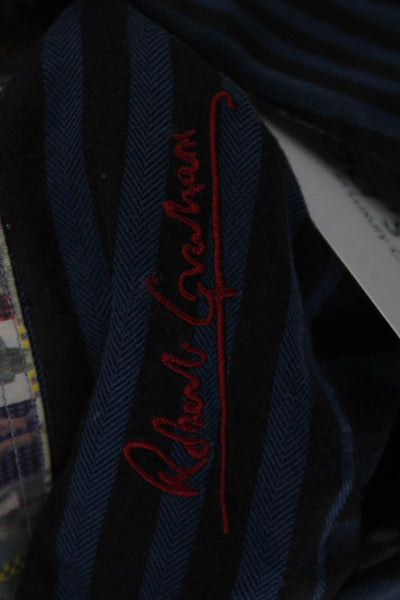 Robert Graham Mens Button-Up Black Striped Cotton Long Sleeve Collar Size L