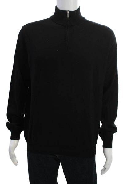 Saks Fifth Avenue Mens Pullover Merino Mock Neck Zip Sweater Black Size 2XL