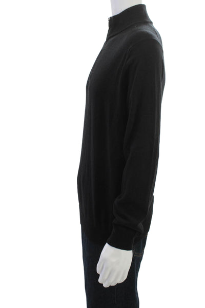 Saks Fifth Avenue Mens Pullover Merino Mock Neck Zip Sweater Black Size 2XL