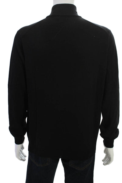 Saks Fifth Avenue Mens Pullover Merino Mock Neck Zip Sweater Black Size 2XL