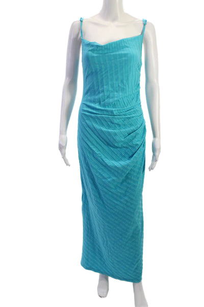 Jonathan Simkhai Women Maxi Slip Dress Blue Striped Size L