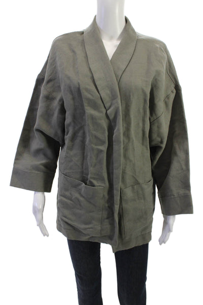 Horses Atelier Womens Gray Linen Cotton Jacket 3/4 Sleeve Army Size 1