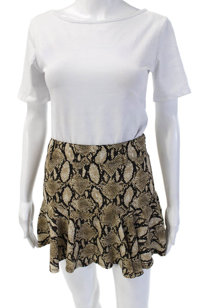 Cindigindi Women Mini Flare Skirt Beige Animal Print Polyester Size S
