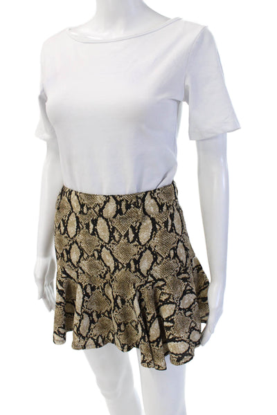 Cindigindi Women Mini Flare Skirt Beige Animal Print Polyester Size S