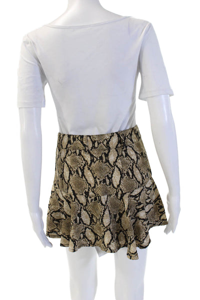 Cindigindi Women Mini Flare Skirt Beige Animal Print Polyester Size S