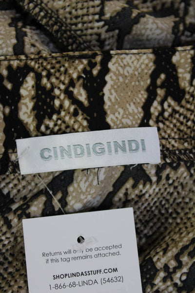 Cindigindi Women Mini Flare Skirt Beige Animal Print Polyester Size S
