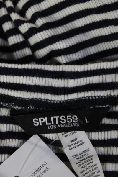 Splits59 Womens Basic Striped Black Modal Crew Neck Long Sleeve T-Shirt Size L