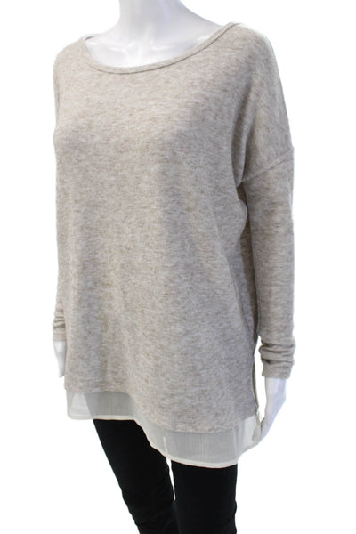 Silence And Noise Women Pullover Beige Long Sleeve Round Neck Size XS