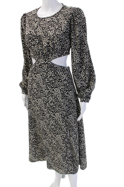 ASTR Women Black Fit & Flare Long Sleeve Floral Maxi Dress Size S