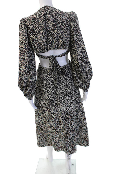 ASTR Women Black Fit & Flare Long Sleeve Floral Maxi Dress Size S