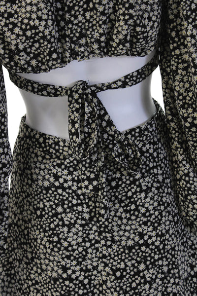 ASTR Women Black Fit & Flare Long Sleeve Floral Maxi Dress Size S