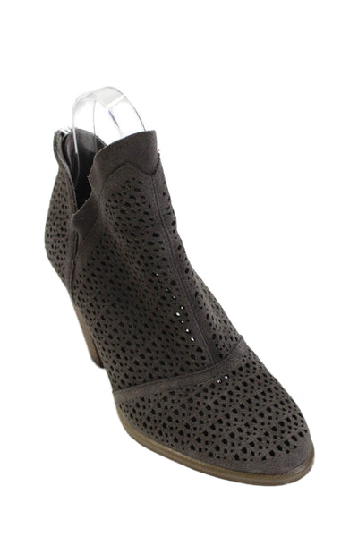 Vince Camuto Women's Mesh Suede Block Heel Ankle Boots Gray Size 6