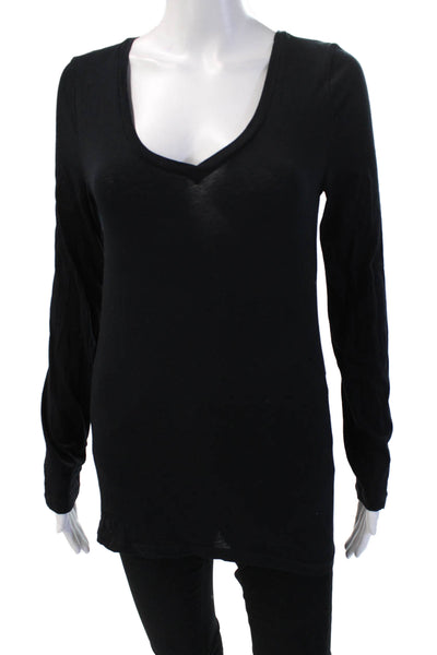 J Crew Womens Basic Tunic T Shirt Black V Neck Long Sleeve Cotton Size M