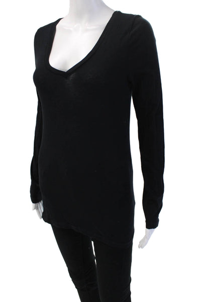 J Crew Womens Basic Tunic T Shirt Black V Neck Long Sleeve Cotton Size M