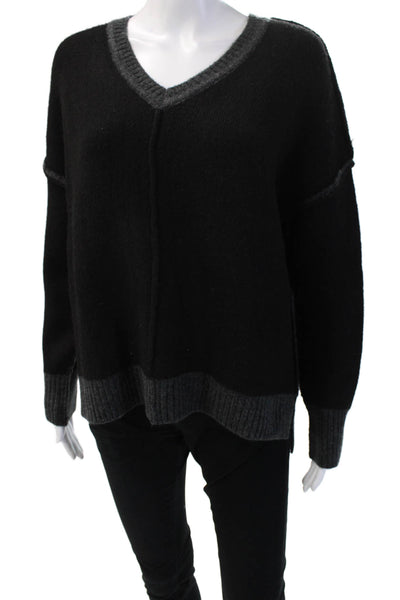 Theo & Spence Women Black Wool V Neck Long Sleeve Pullover Sweater Size M