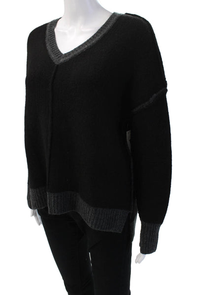Theo & Spence Women Black Wool V Neck Long Sleeve Pullover Sweater Size M